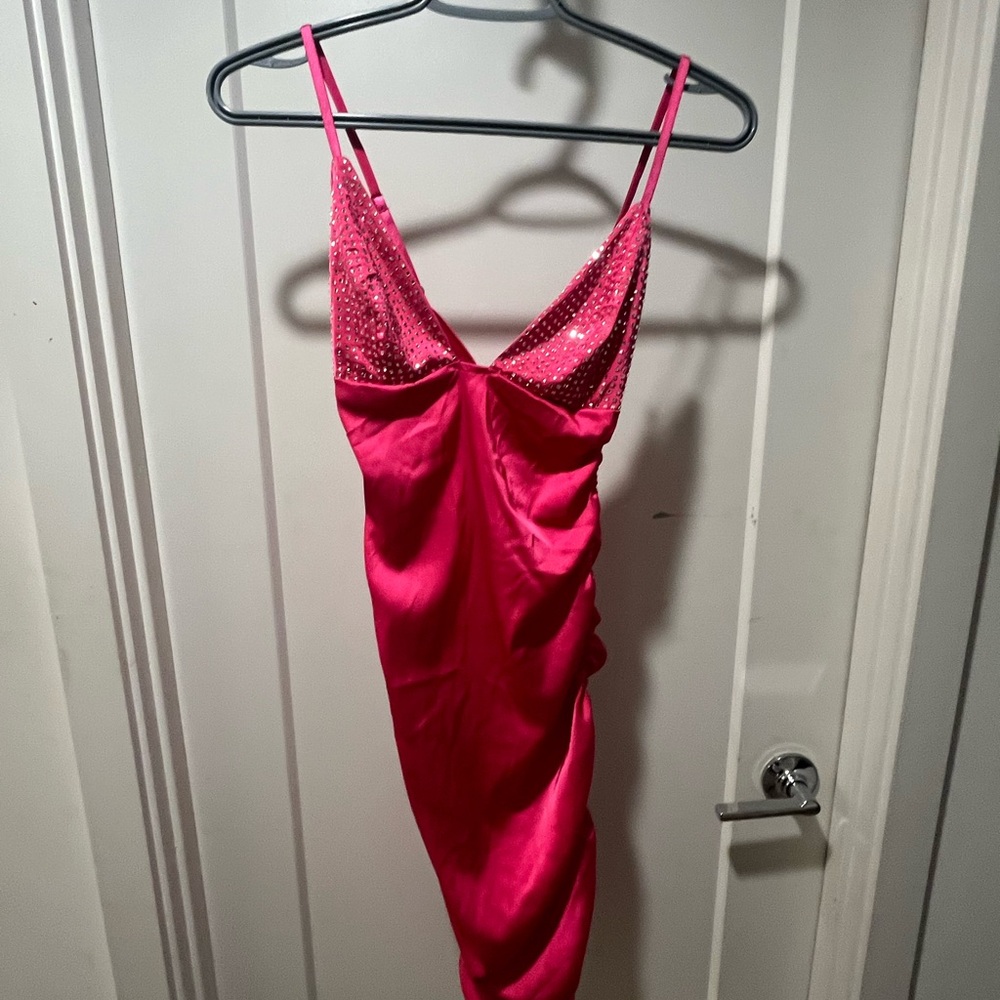 For Love & Lemons Hot Pink Mini Slip Dress with Embellished Bust
